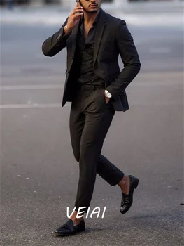 Модные черные мужские костюмы 2023 года, мужской свадебный приталенный деловой мужской костюм для выпускного вечера, 2 предмета (куртка + брюки)