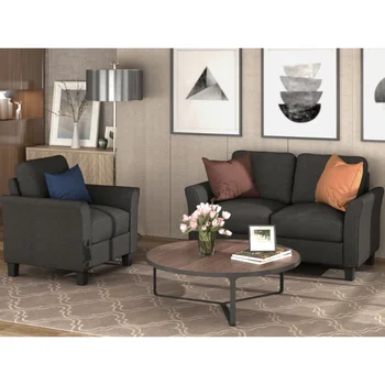 Мебель для гостиной с подлокотниками, односпальное кресло и раскладной диван (черный) Черная ткань [на складе в США]