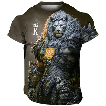 Забавная мужская футболка с 3D принтом Льва, мультяшная футболка, модные топы с коротким рукавом, Летняя повседневная уличная футболка оверсайз, мужская одежда