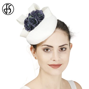 FS 2023 Элегантные Церковные Свадебные Шикарные Белые шляпы для женщин, классический темно-синий головной убор, женская кепка для фестиваля Скачек