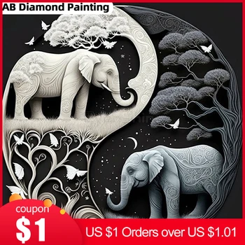 Алмазная живопись EverShine Новинка 2023 AB Drill Elephant Черно-белая алмазная мозаика Наборы для вышивания животных крестиком Мозаика на стену