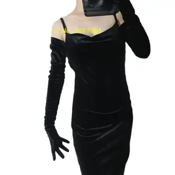 Высокоэластичные ретро бархатные длинные перчатки до локтя для девочек, костюмы для косплея, перчатки для выступлений в ночном клубе, 70 см