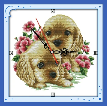 Набор для вышивания собак крестиком 14 карат 11 карат холст с принтом настенные часы вышивка своими руками рукоделие ручной работы