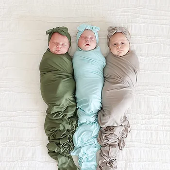 Детское хлопчатобумажное милое пеленальное одеяло, повязка для волос, шапочка, детский однотонный Мягкий удобный шарф, комплект