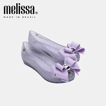 Новая женская пляжная обувь Melissa, Лето 2023, женские сандалии с рыбьим ртом, тонкие туфли на плоской подошве с бантом для взрослых девочек SM126