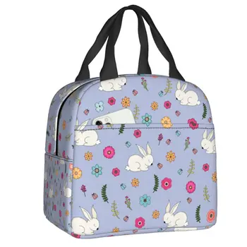 Пасхальный кролик с цветами, изолированная сумка для ланча для женщин, Сменный холодильник с рисунком кролика, Термос для ланча, Офисная работа, школа