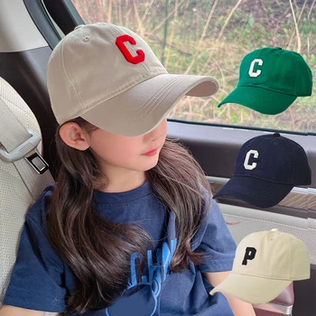 Корейская бейсболка С вышивкой буквой C Для девочек И мальчиков, Регулируемая Солнцезащитная Шляпа в стиле хип-хоп, Детские Летние Бейсболки Snapback
