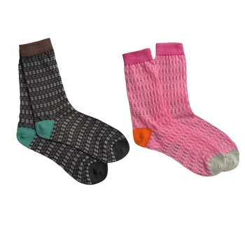 Женские Летние носки из тонкой сетки Harajuku Colorblock в геометрическую полоску, Жаккардовые чулочно-носочные изделия из хрустального волокна для скейтборда до середины икры