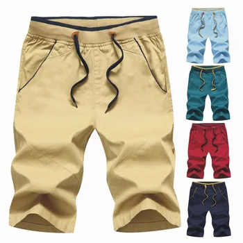 Летние шорты для мальчиков, Корейские Повседневные Спортивные шорты для бега, Свободные Короткие бриджи на шнуровке, Мужские Хлопковые шорты цвета хаки, большие размеры