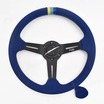 14-дюймовое замшевое рулевое колесо для дрифта, 350-мм спортивное рулевое колесо JDM Racing с синей строчкой