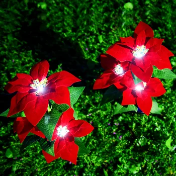 Солнечная Рождественская Цветочная композиция Лампа Пуансеттия Лампа из искусственных цветов Наружный Водонепроницаемый Декоративный светильник для садовой лужайки