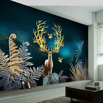 Пользовательские 3D Фотообои, настенная роспись в Европейском стиле, Креативная ручная Роспись Листьев тропических растений, Фон Золотого Лося, Декор стен