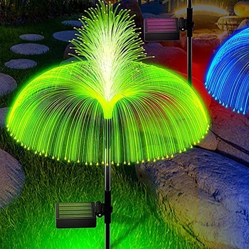 Светодиодные солнечные садовые фонари в виде медуз, водонепроницаемые наружные фонари для газона, двухслойный волоконно-оптический светильник RGB для оформления дорожки / двора / вечеринки