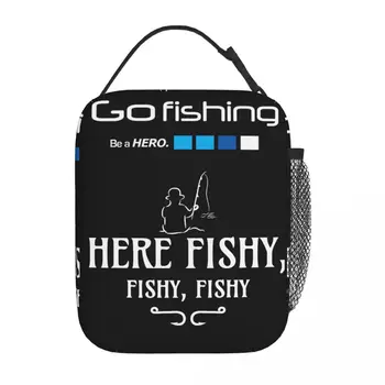 Здесь рыбное развлечение, отправляйтесь на рыбалку, изолированная сумка для ланча, тематическая коробка для еды, портативный термоохладитель, ланч-бокс-офис