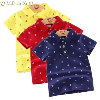 Летняя рубашка 2022 года Для маленьких мальчиков и девочек, одежда с короткими рукавами и лацканами, Детские хлопковые дышащие топы с принтом, детская одежда