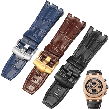 Ремешок для часов из натуральной кожи для AP 15703/26405 Royal Oak Offshore Series 28 мм Черные коричневые синие ремешки для часов аксессуары для мужчин