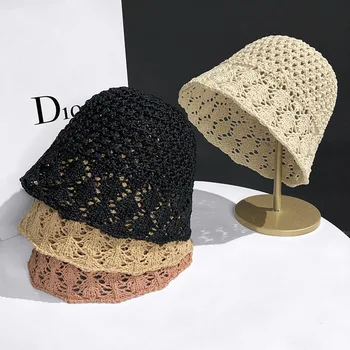 Корейская шляпа-ведро с v-образным вырезом, женская Летняя Выдолбленная Плетеная Соломенная шляпа, защищающая от солнца лицо, Рыбацкая шляпа Корейской версии Sun Vi