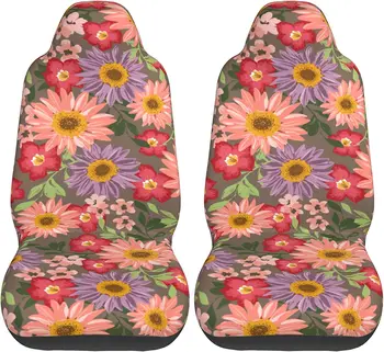 Чехлы для автомобильных сидений с цветами персиковой лаванды, чехлы для передних сидений автомобиля, универсальная защита сиденья, 2 шт.