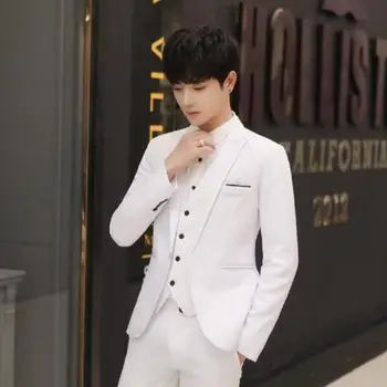 Мужской костюм однотонного цвета с длинным рукавом, однобортный модный приталенный пиджак из смеси хлопка A92