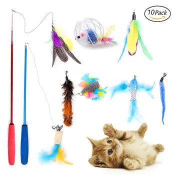 Новый набор игрушек для домашних животных выдвижная дразнящая кошачья палочка колокольчик из перьев принадлежности для интерактивного кошачьего набора