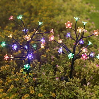 Солнечные садовые светильники, 2 комплекта наружных солнечных светильников с 20 светодиодами, цветущие вишни, водонепроницаемые солнечные фонари во дворе