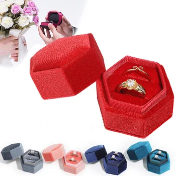 Новая Бархатная Шкатулка для драгоценностей в форме шестиугольника, Коробки для хранения двойных колец, Свадебные Кольца для помолвки, коробка для хранения принадлежностей