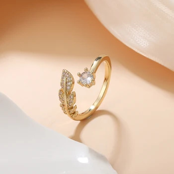 Obega, роскошные кольца в форме листьев из меди, циркона и золота, открывающие кольца для женщин, модный дизайн, украшения для пальцев, подарки для свадебной вечеринки
