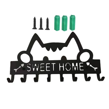 Ключница для Настенного Монтажа Cat Sweet Home Декоративная Стойка с 8 Крючками Металлическая Вешалка Для Входной Двери Кухни Ванной Комнаты S27 21 Прямая Поставка