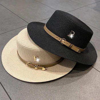 Летняя солнцезащитная шляпа Унисекс с металлической пряжкой в виде буквы R, соломенная шляпа, мужская женская модная пляжная шляпа, винтажная шляпа, церковные шляпы