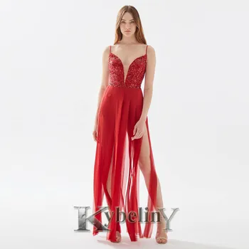 Платья для выпускного вечера Kybeliny Модные вечерние платья с V-образным вырезом и разрезом Vestidos De Fiesta 2023 Для женщин, расшитые пайетками на заказ