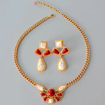 Неподвластное времени Чудо Винтажное ожерелье с Гео камнем для женщин Дизайнерский Ювелирный Подарочный набор Готический Модный Топ Редкий Люксовый бренд 5227