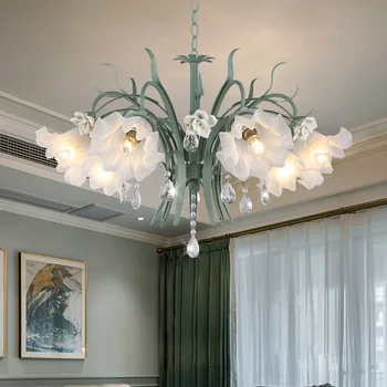 Скандинавская светодиодная хрустальная люстра, креативная столовая, Железный Арт, Зеленый подвесной светильник, Простая гостиная, спальня, подвесной светильник