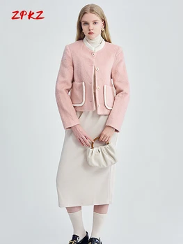 Женское короткое пальто ZPKZ с имитацией французского пуха норки, осенне-зимний однобортный Толстый розовый топ с мягкой подкладкой от ветра