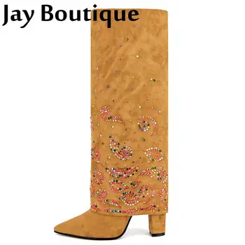 Яркие, украшенные кристаллами, однотонные женские современные ботинки, большие размеры, горный хрусталь, острый носок, весна-осень, модная повседневная женская мягкая обувь