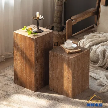 Угловой диван в гостиной в стиле Ретро, столик из массива Дерева, Маленький Квадратный столик в стиле Ваби-саби, журнальный столик, деревянные украшения для пирса