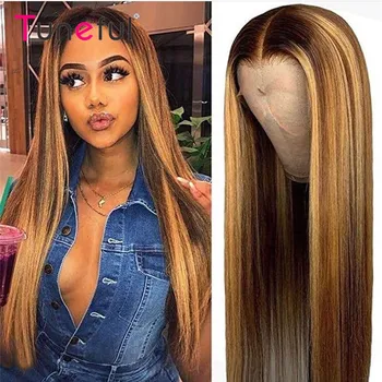 Выделите Цветные парики из человеческих волос на кружеве 13x4 HD для женщин, Бразильские прямые парики с косточками, 13x4 HD Прозрачные парики на кружеве