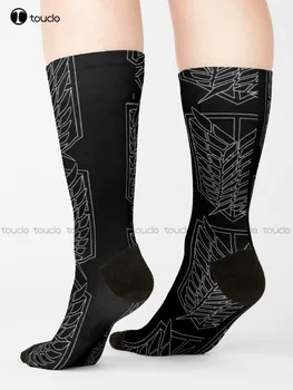 Attack On Titan Wings Of Freedom, черно-белые носки в минималистичном стиле, мужские спортивные носки, мультяшные носки для уличного скейтборда, подарок на заказ