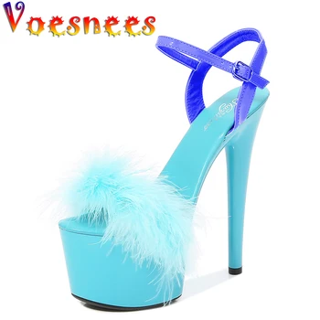 Женская обувь Voesnees, босоножки на меху, женские босоножки на высоком тонком каблуке и платформе, разноцветные босоножки с пряжкой, прямая поставка