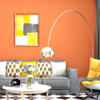 [Водонепроницаемые, устойчивые к пятнам] Оранжевые обои Оранжевая спальня Сплошной цвет Простой Современный Простой ТВ Фон Обои для стен