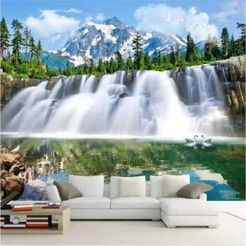 обои на заказ beibehang 3D фрески под снежными вершинами весеннего водопада вода гостиная диван фон обои