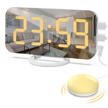 Громкий цифровой будильник, USB-зарядное устройство с регулируемой светодиодной подсветкой, повтор-будильник для крепко спящих взрослых С шейкером для кровати